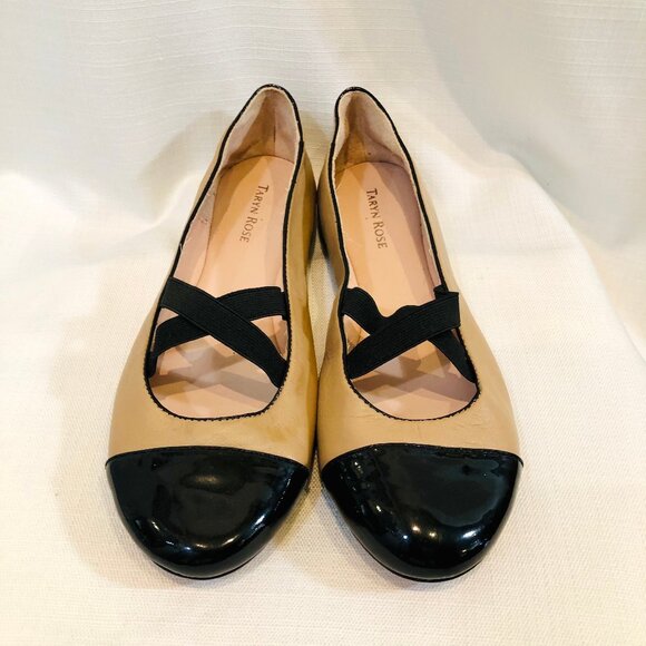 Taryn Rose Black and Beige Flat Shoes with Elastic Criss Cross Straps Size 11 - Picture 2 of 12